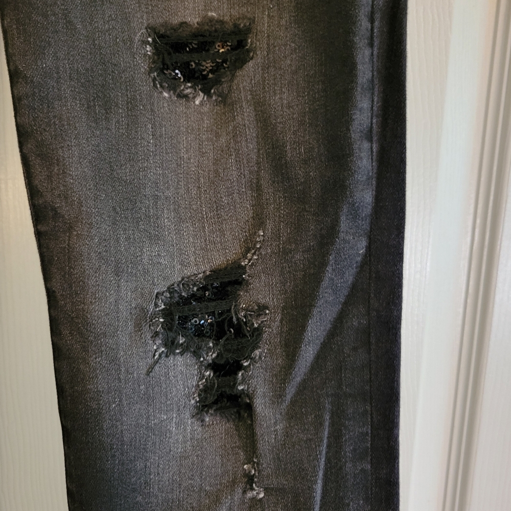 White House Black Market Distressed Black Women's Skinny Jeans Size 0 - Picture 9 of 14